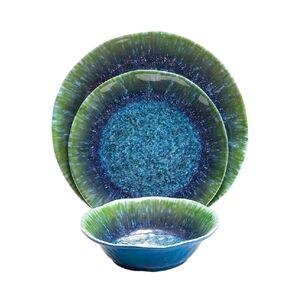 Melamine Dinnerware Set 3 PCS Teal Turquoise Tableware Plates Bowl Blue Green